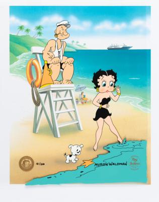 Lot #803 Myron Waldman Signed Limited Edition Popeye and Betty Boop Cel: 'Guarding Betty' - Image 1