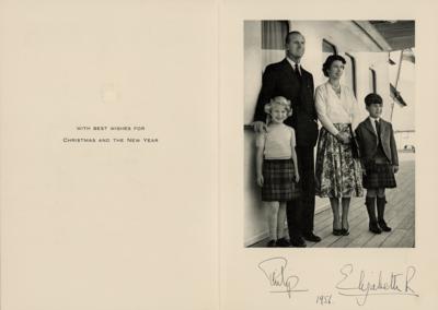 Lot #93 Queen Elizabeth II and Prince Philip Signed Christmas Card (1956) - Image 1