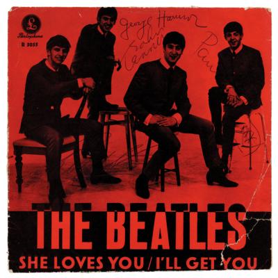 Lot #376 Beatles Signed 45 RPM Record Sleeve for 'She Loves You' - Image 1