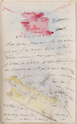 Lot #268 Edouard Manet Illustrated Autograph Letter Signed with Watercolors - Image 1