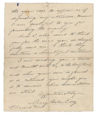 Lot #6036 Mary Baker Eddy Autograph Letter Signed: 