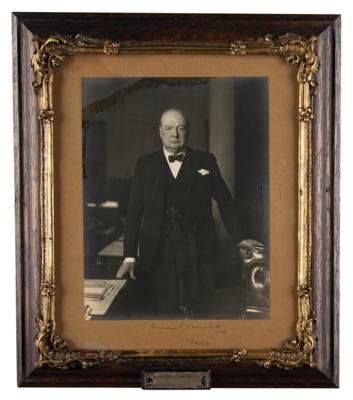 Lot #6023 D-Day: Winston Churchill Signed Photograph for an HMS Kelvin Navigator (June 1944) - Image 2