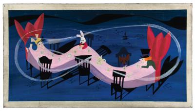 Lot #6079 Mary Blair panoramic concept painting of Alice, the Mad Hatter, the March Hare, and the Dormouse from Alice in Wonderland - Image 2