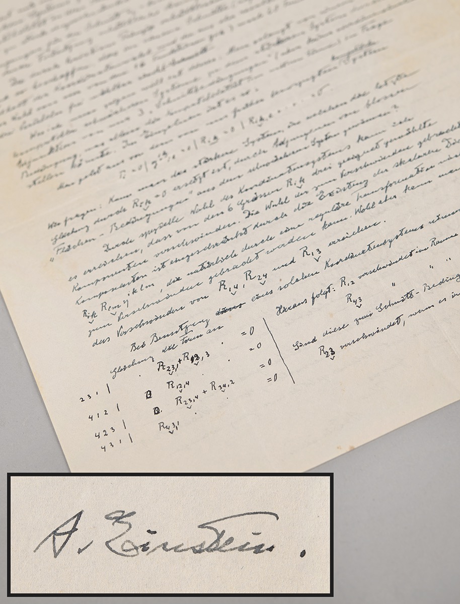 Lot #6047 Albert Einstein Autograph Letter Signed on Unified Field Theory with Equations (including his favorite equation ?Rik =0?) - Image 1