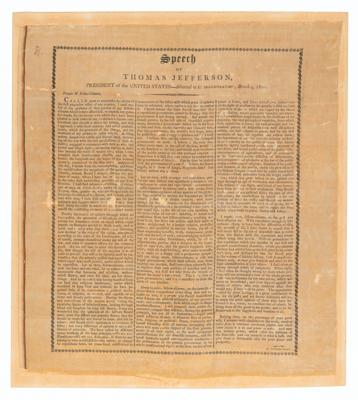 Lot #6008 Thomas Jefferson: Rare Silk Broadside of