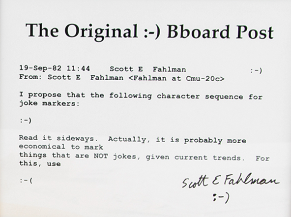 Lot #6075 The First Emoticons NFT: The Smiley :-) and Frowny :-( by Professor Scott E. Fahlman - Image 1