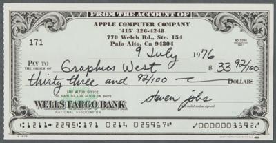 Lot #6071 Steve Jobs Signed Apple Computer Company Check to Graphics West (July 9, 1976) - Image 1