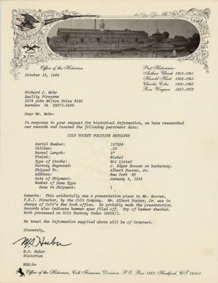 Lot #6053 J. Edgar Hoover's 1938 Colt .32 Pocket Positive Revolver (Factory-Engraved 