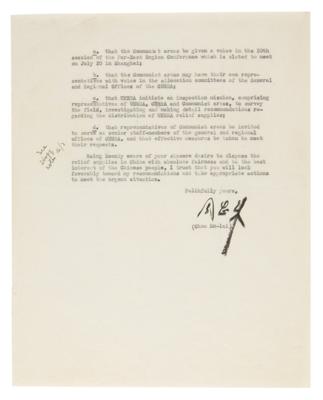 Lot #6026 Chou En-lai Rare Typed Letter Signed Asking for Recognition and Relief of Communist China - Image 3