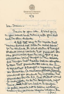 Lot #125 Bill Clinton Autograph Letter Signed on Sex Education - Image 1