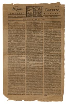 Lot #41 Paul Revere: Boston Gazette and Country Journal (May 21, 1770) Newspaper - Image 1