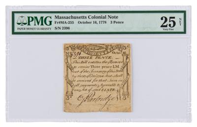 Lot #79 Paul Revere: Massachusetts Bay Currency (3 Pence, 1778) - Image 1