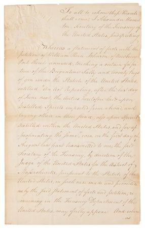 Lot #58 Alexander Hamilton Signed Document on the Import of Distilled Spirits - Image 3