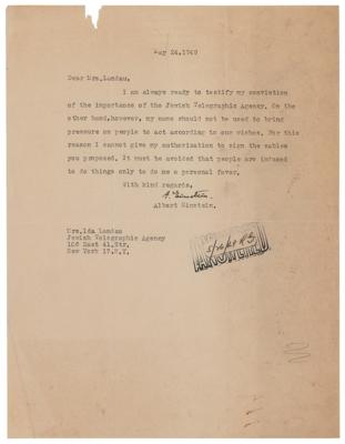 Lot #211 Albert Einstein Typed Letter Signed on Jewish Telegraphic Agency - Image 1