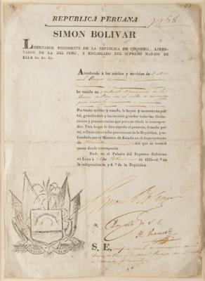 Lot #168 Simon Bolivar Document Signed as President of Peru (1825) - Image 2