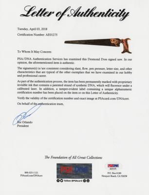 Lot #326 Desmond Doss Personally Owned and Signed Hand Saw - Image 3