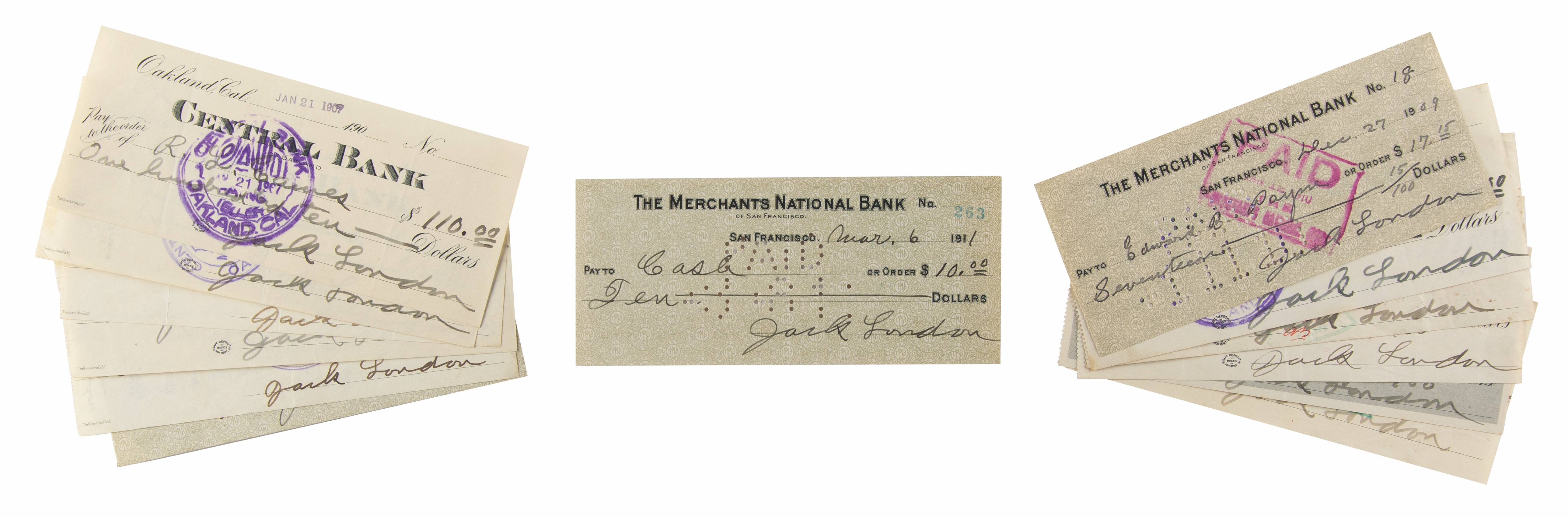 Lot #459 Jack London (13) Signed Checks