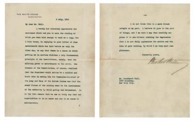 Lot #111 President Woodrow Wilson TLS (1918) 'Military Power Is Subordinate to the Civil' - Image 1