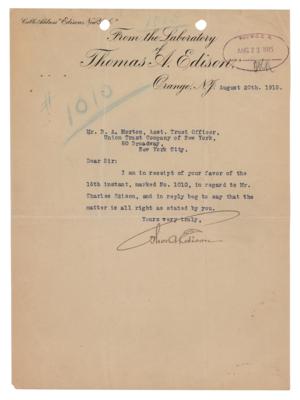 Lot #208 Thomas Edison Typed Letter Signed