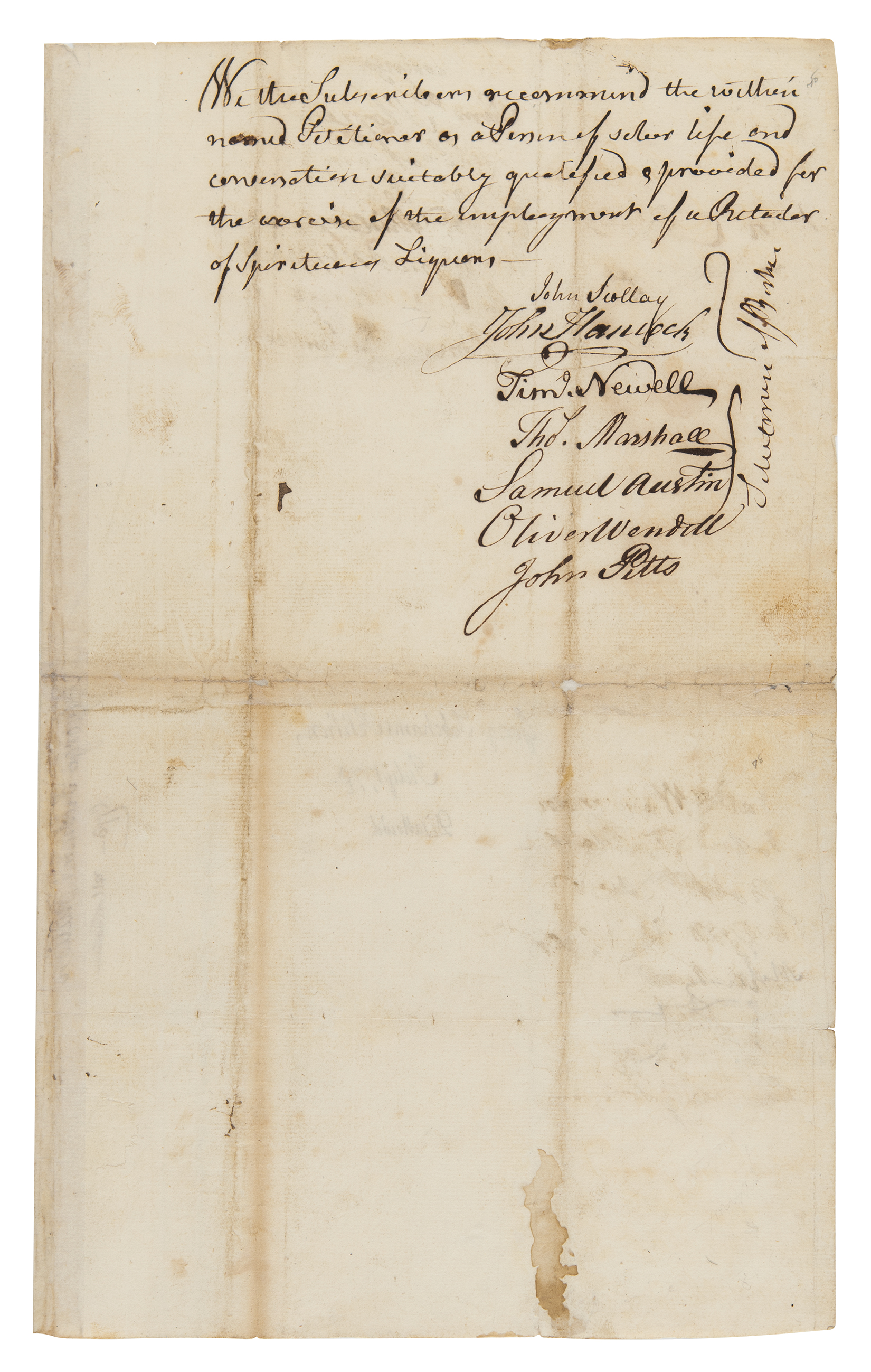Lot #23 John Hancock and Samuel Adams Document Signed for Boston Liquor License - Image 1
