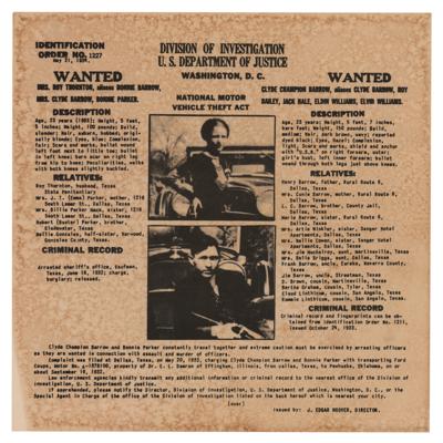 Lot #225 Bonnie and Clyde Wanted Poster