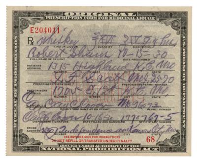 Lot #277 Prohibition: 1930 Liquor Prescription