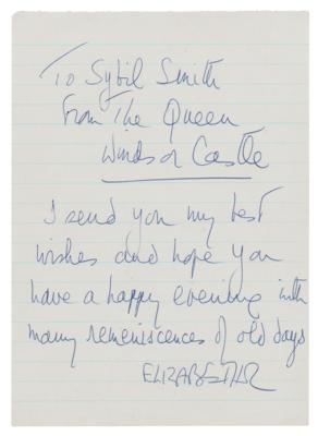 Lot #192 Queen Elizabeth II Autograph Note Signed