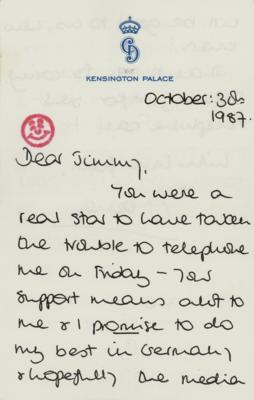 Lot #185 Princess Diana Autograph Letter Signed to Sir Jimmy Savile - Image 1