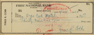 Lot #738 Ty Cobb Signed Check (1953) - Image 1