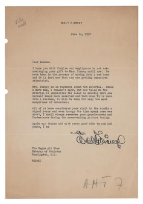Lot #447 Walt Disney Typed Letter Signed to Begum