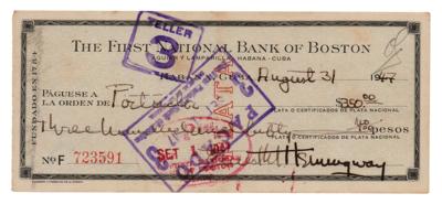Lot #457 Ernest Hemingway Signed Check