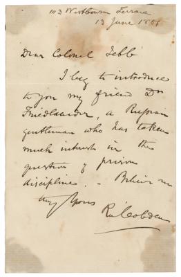 Lot #242 Richard Cobden Autograph Letter Signed