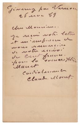 Lot #413 Claude Monet Autograph Letter Signed on