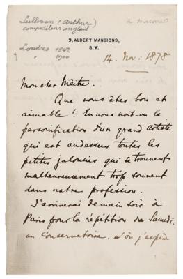 Lot #502 Arthur Sullivan Autograph Letter Signed