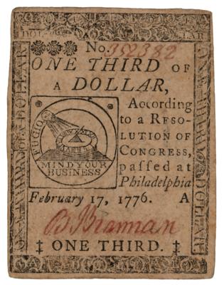 Lot #72 Continental Currency: Philadelphia (1/3