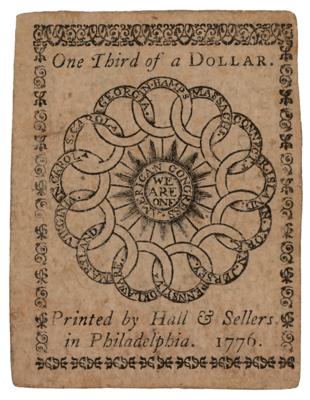 Lot #72 Continental Currency: Philadelphia (1/3 Dollar, 1776) Currency - Image 2