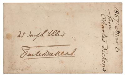 Lot #454. Charles Dickens Signed Mailing Envelope (1857)