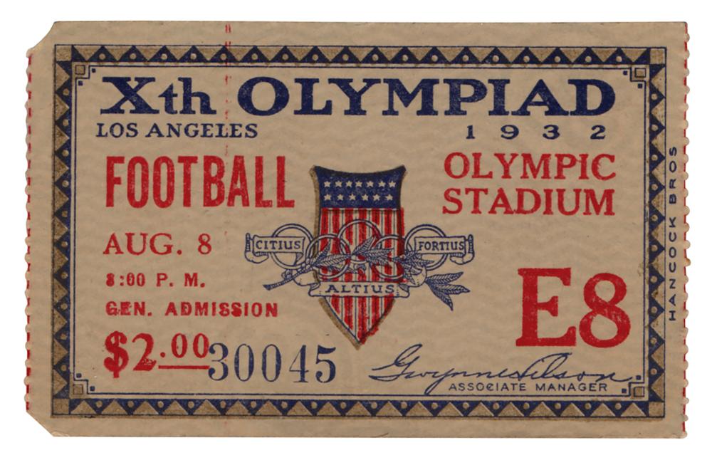 Los Angeles 1932 Summer Olympics Ticket Stub for an American Football  Exhibition