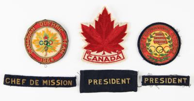 Lot #4251 James Worrall's IOC Olympic Suit Patch and Pin (17) Collection - Image 1