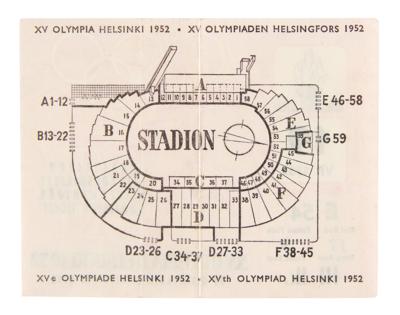 Lot #4127 Helsinki 1952 Summer Olympics Participation Medal with Badge, ID Card, and Ticket Stub - Image 8