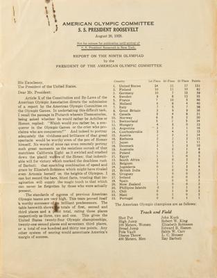 Lot #4340 Amsterdam 1928 Summer Olympics 14K Gold Charm and American Olympic Committee Report by Douglas MacArthur - Image 4