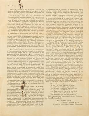 Lot #4340 Amsterdam 1928 Summer Olympics 14K Gold Charm and American Olympic Committee Report by Douglas MacArthur - Image 6