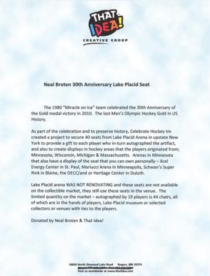 Lot #4329 Lake Placid 1980 Winter Olympics: 'Miracle on Ice' Team USA Signed Seat - Image 6