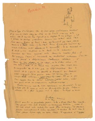 Lot #398 Antoine de Saint-Exupery Handwritten Manuscript with Sketch - Image 1