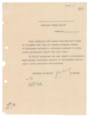 Lot #101 Nikita Khrushchev Document Signed for Stalin Decree - Image 1