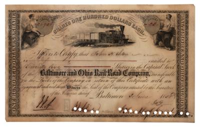 Lot #172 Johns Hopkins Signed Stock Certificate (1858) - Image 1