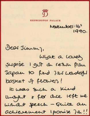 Lot #109 Princess Diana Autograph Letter Signed to Jimmy Savile - Image 1