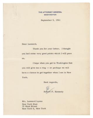 Lot #177 Robert F. Kennedy Typed Letter Signed - Image 1