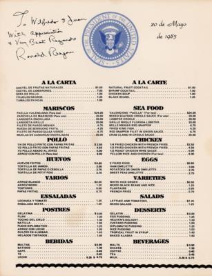 Lot #37 Ronald Reagan Signed Menu as President - Image 1