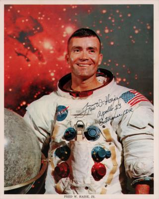 Lot #301 Apollo Astronauts: Richard Gordon, Fred Haise, and Al Worden (3) Signed Photographs - Image 1